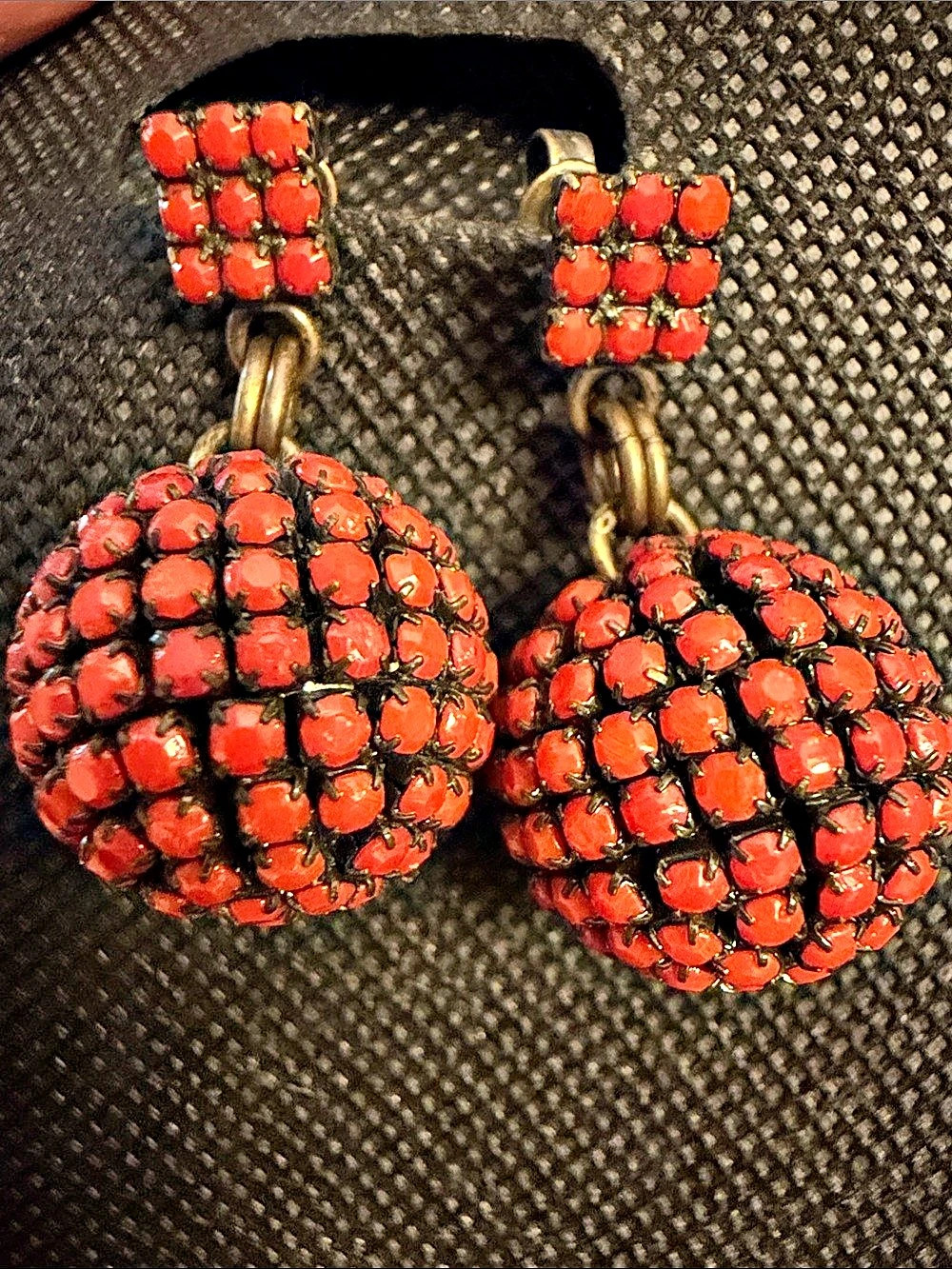 Monolith Red Beaded Drop Bronze Tone Earrings